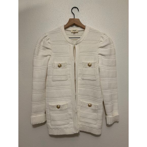 L'AGENCE Marina Textured Knit Cardigan Jacket White Sz XS Old Money - Picture 7 of 12